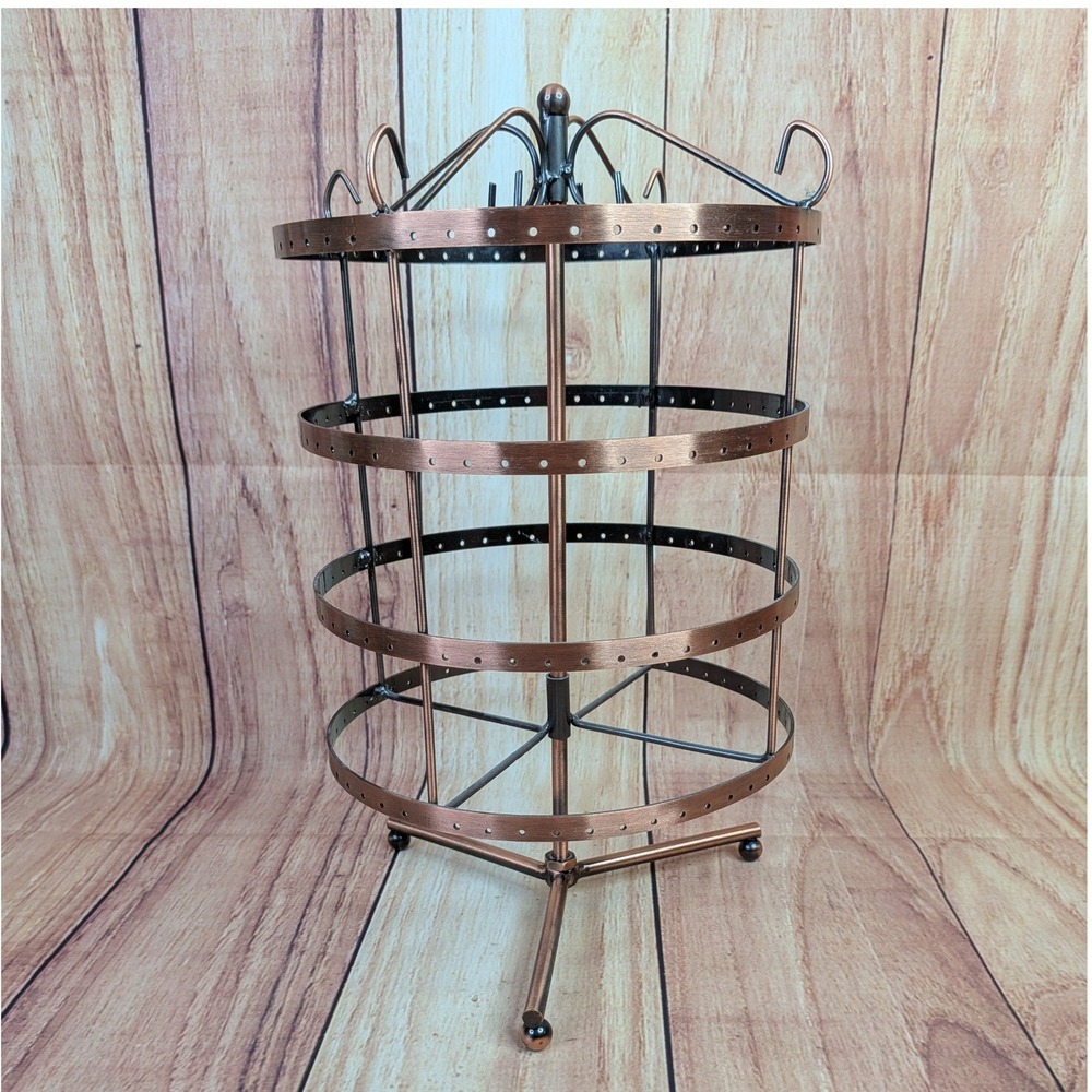 4 Tier Copper Rotating Earring Holder Necklace Organizer Stand Holds 92 Pair